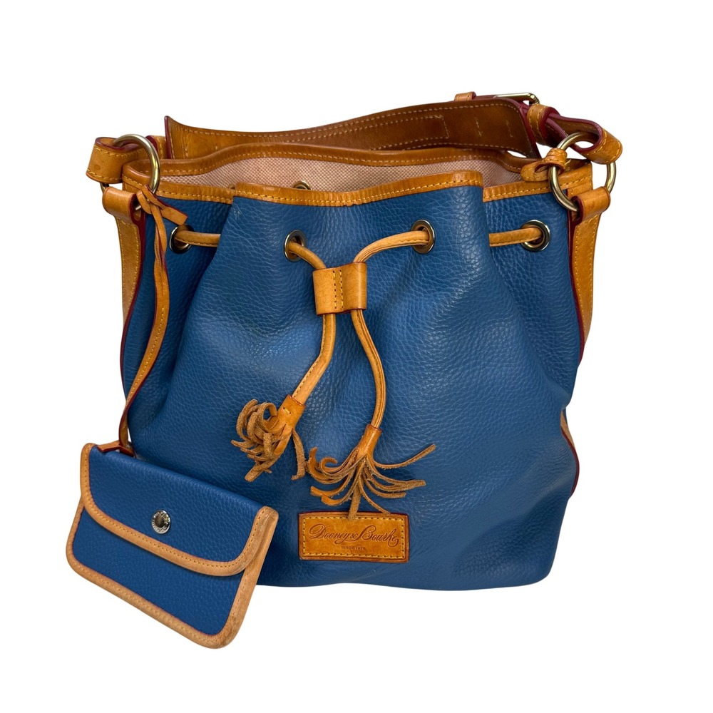 Dooney & Bourke Blue Pebbled Leather Drawstring Bucket Bag with Pouch
